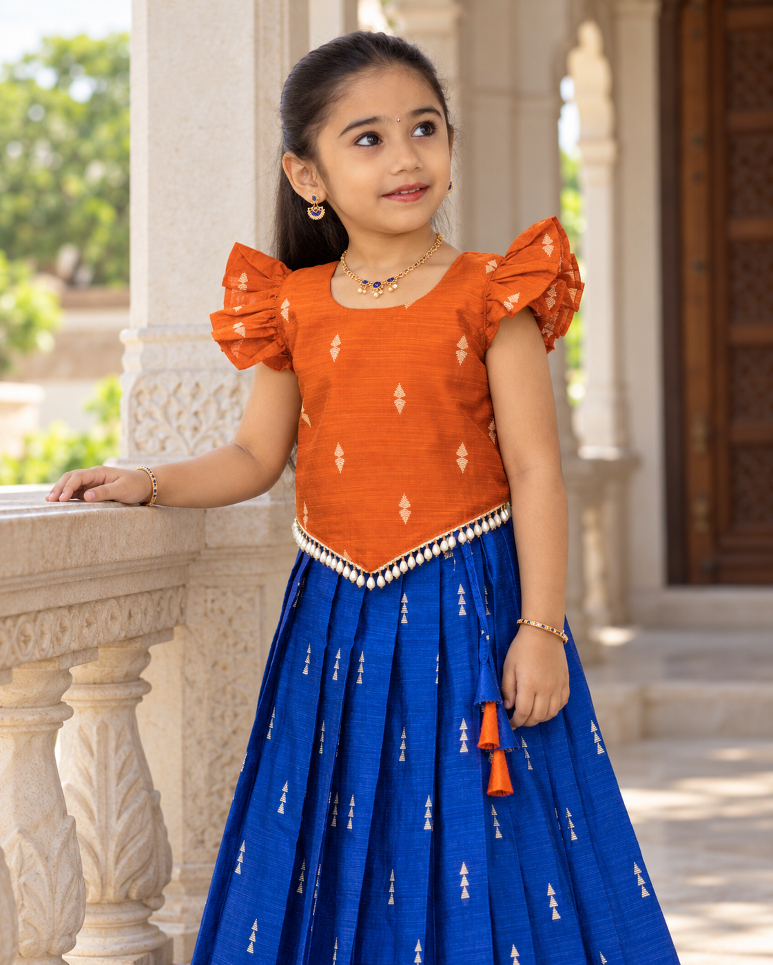 Crop Top & Skirt - Vihana - Vibrant Orange & Royal Blue