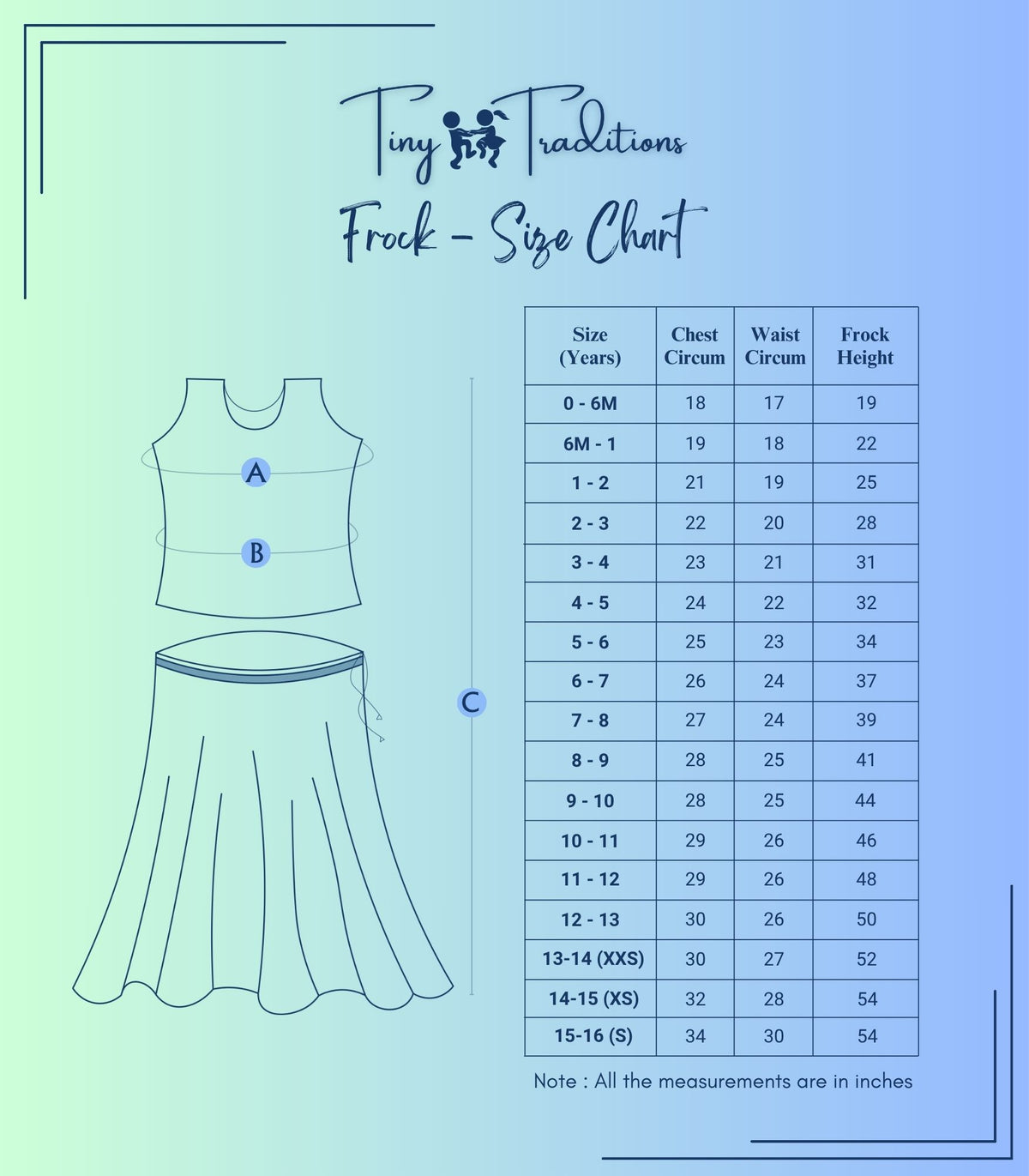 Frock - Aditi - Navy Blue and Pink Size Guide
