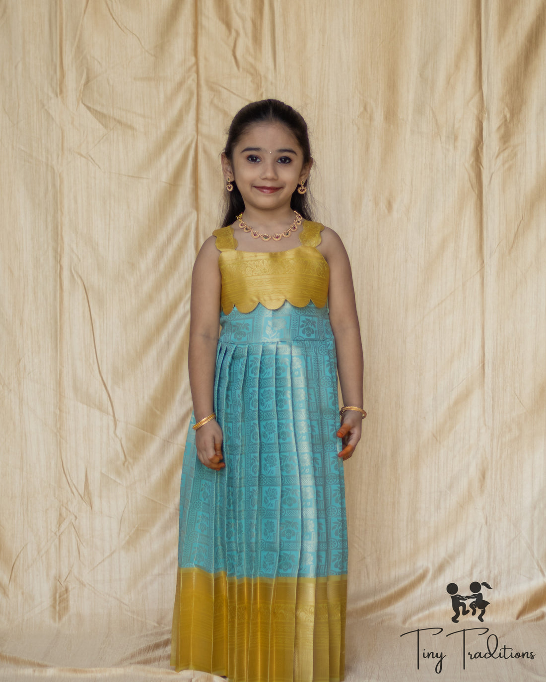 Frock - Raha - Mustard Yellow & Turquoise Blue
