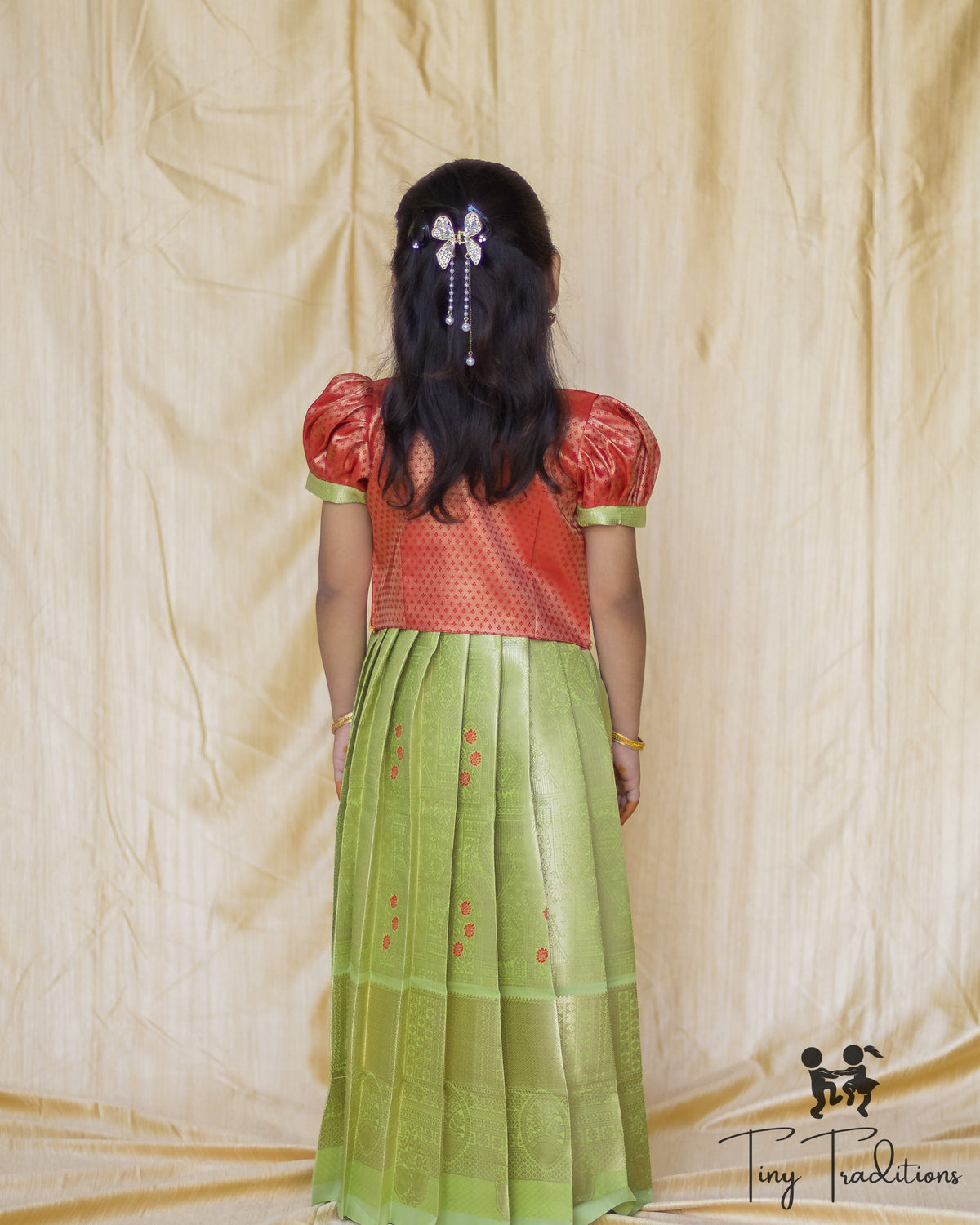 Frock - Sara - Pistachio Green and Coral Red
