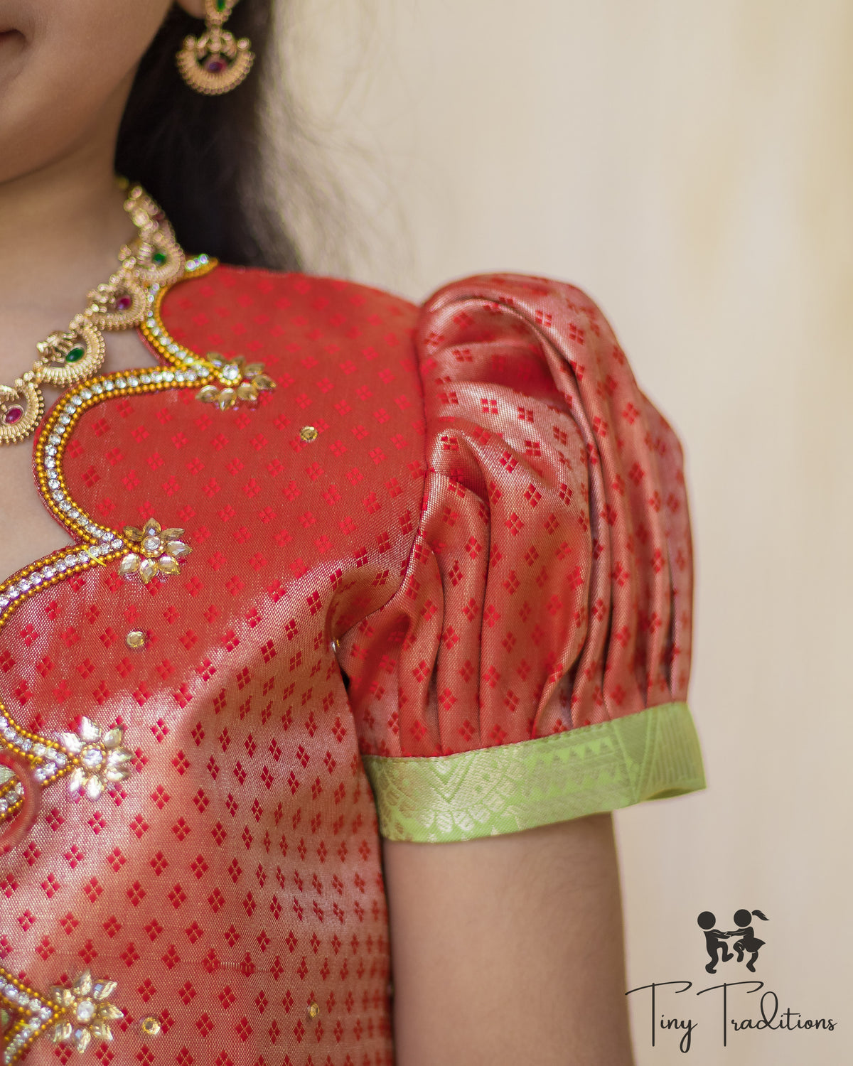 Frock - Sara - Pistachio Green and Coral Red