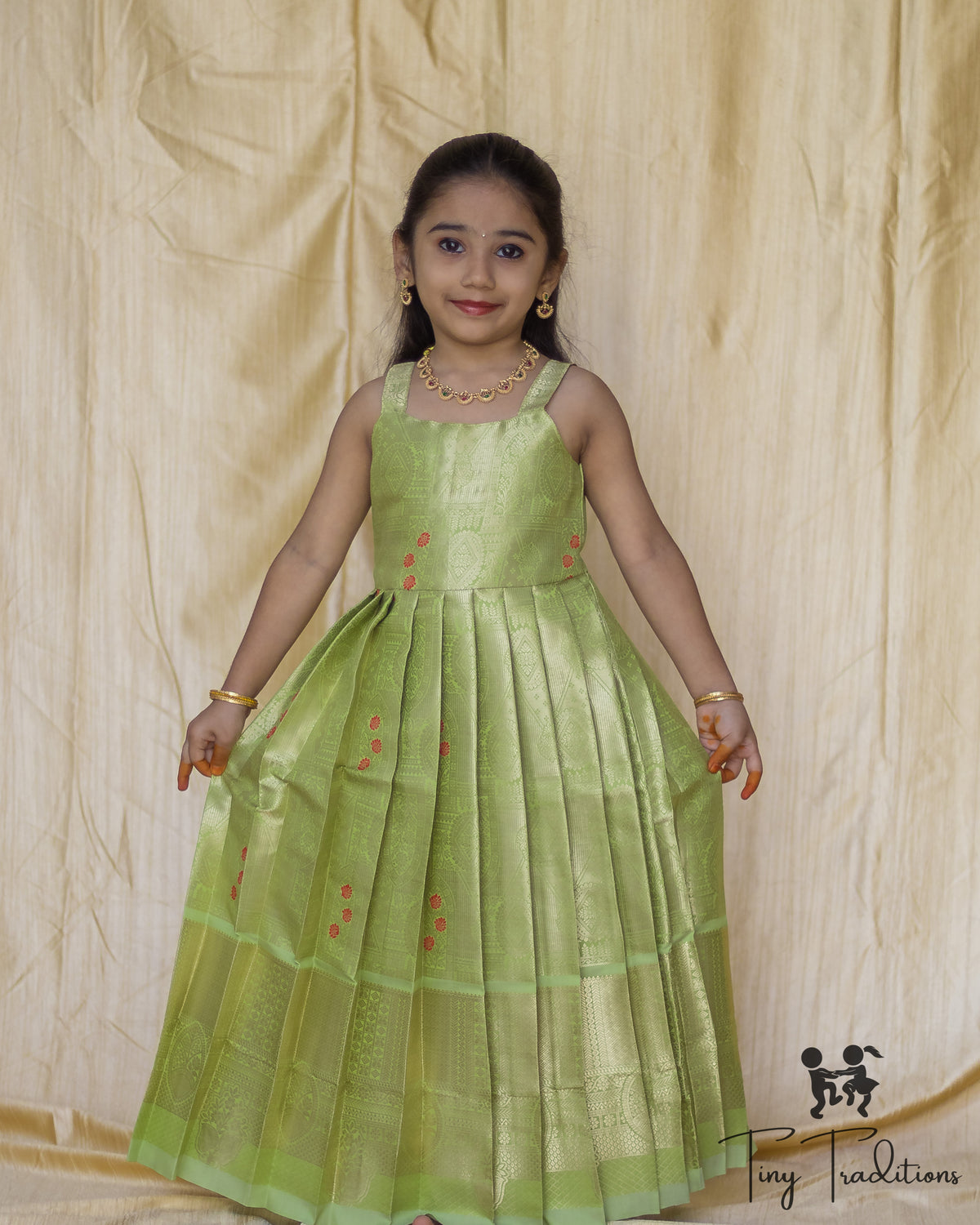 Frock - Sara - Pistachio Green and Coral Red