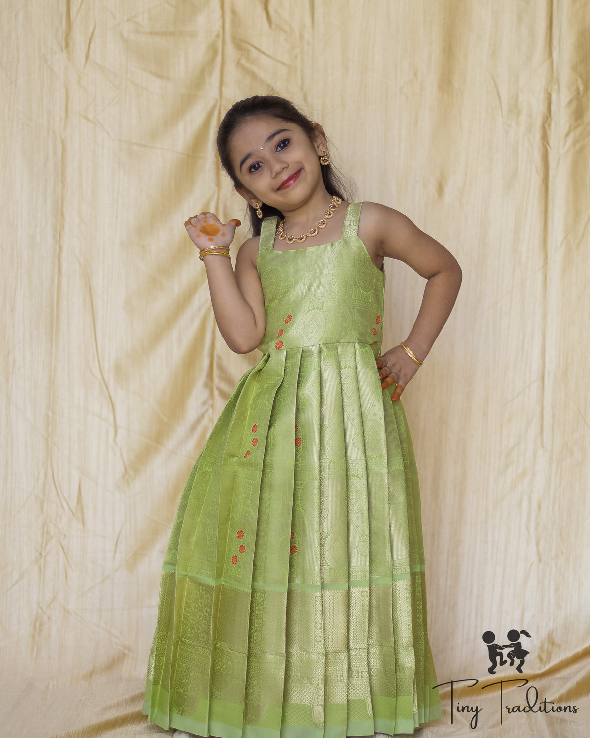 Frock - Sara - Pistachio Green and Coral Red