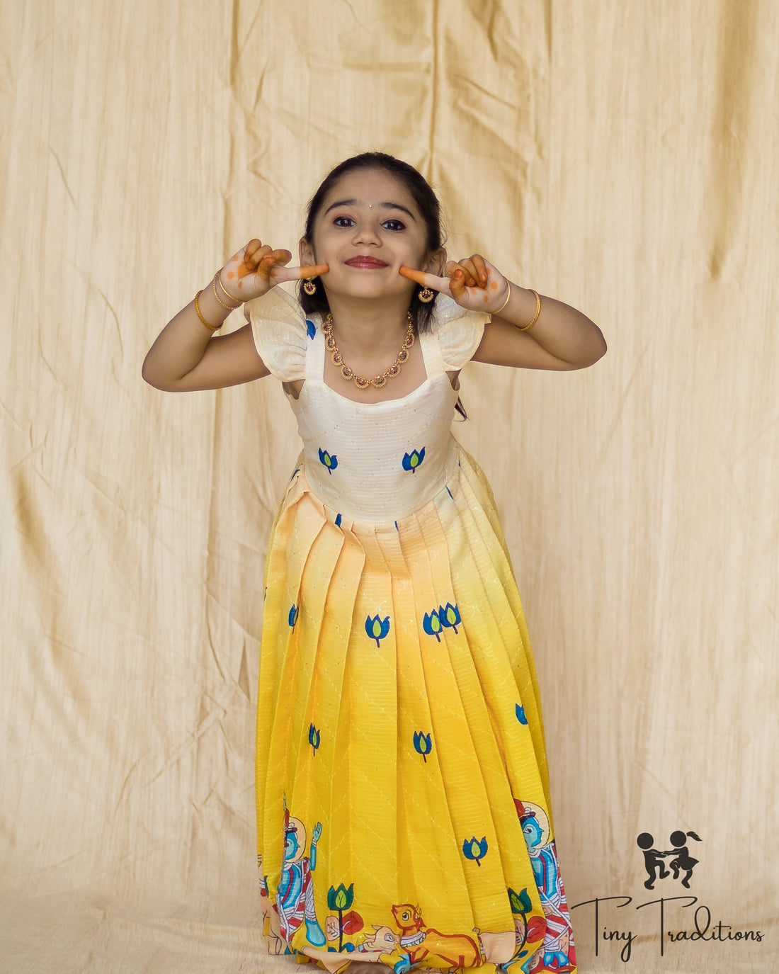 Frock - Kiara - White & Golden Yellow