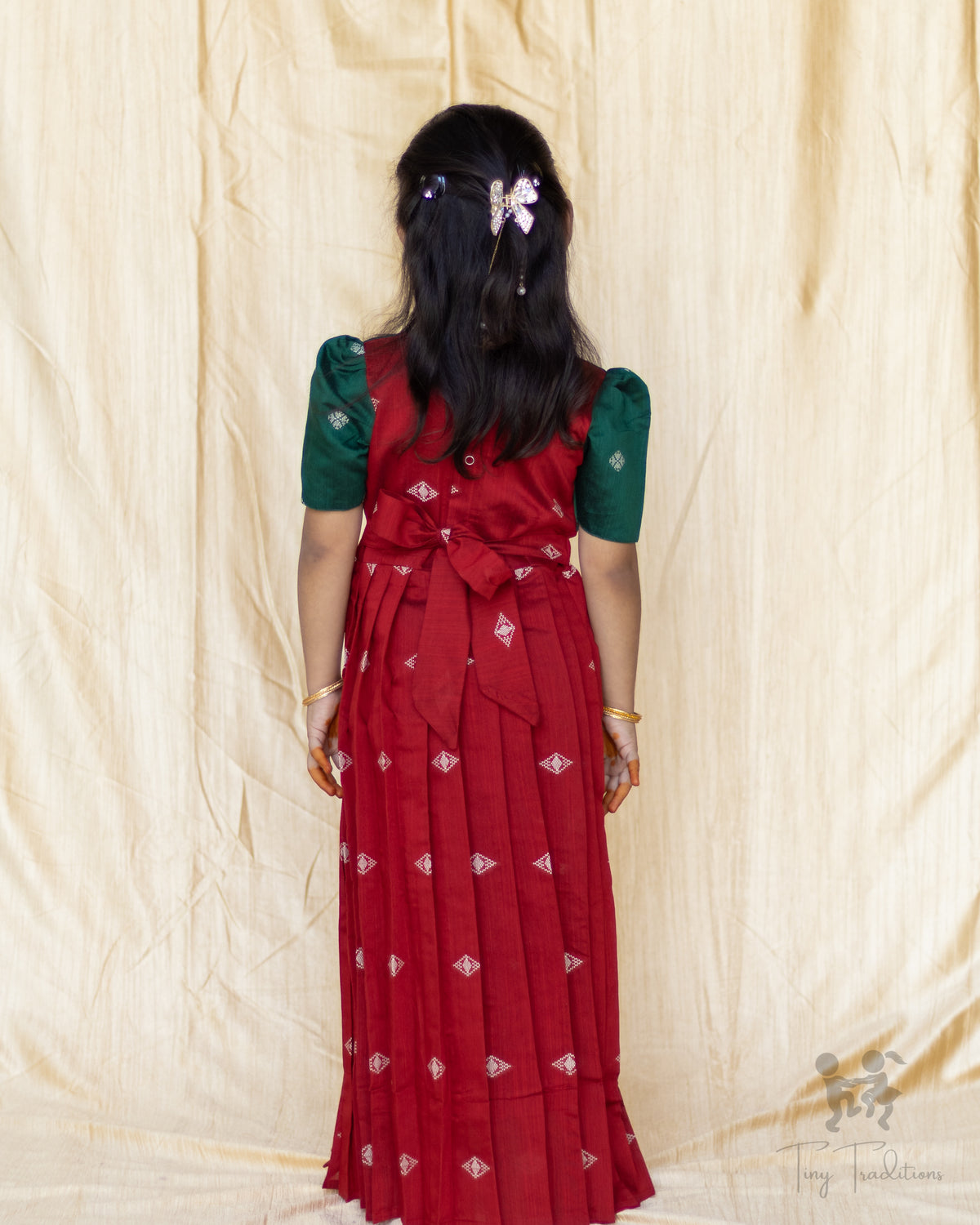 Frock - Aditi - Deep Red & Bottle Green