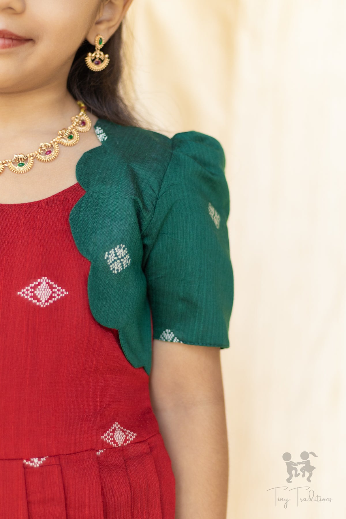 Frock - Aditi - Deep Red & Bottle Green
