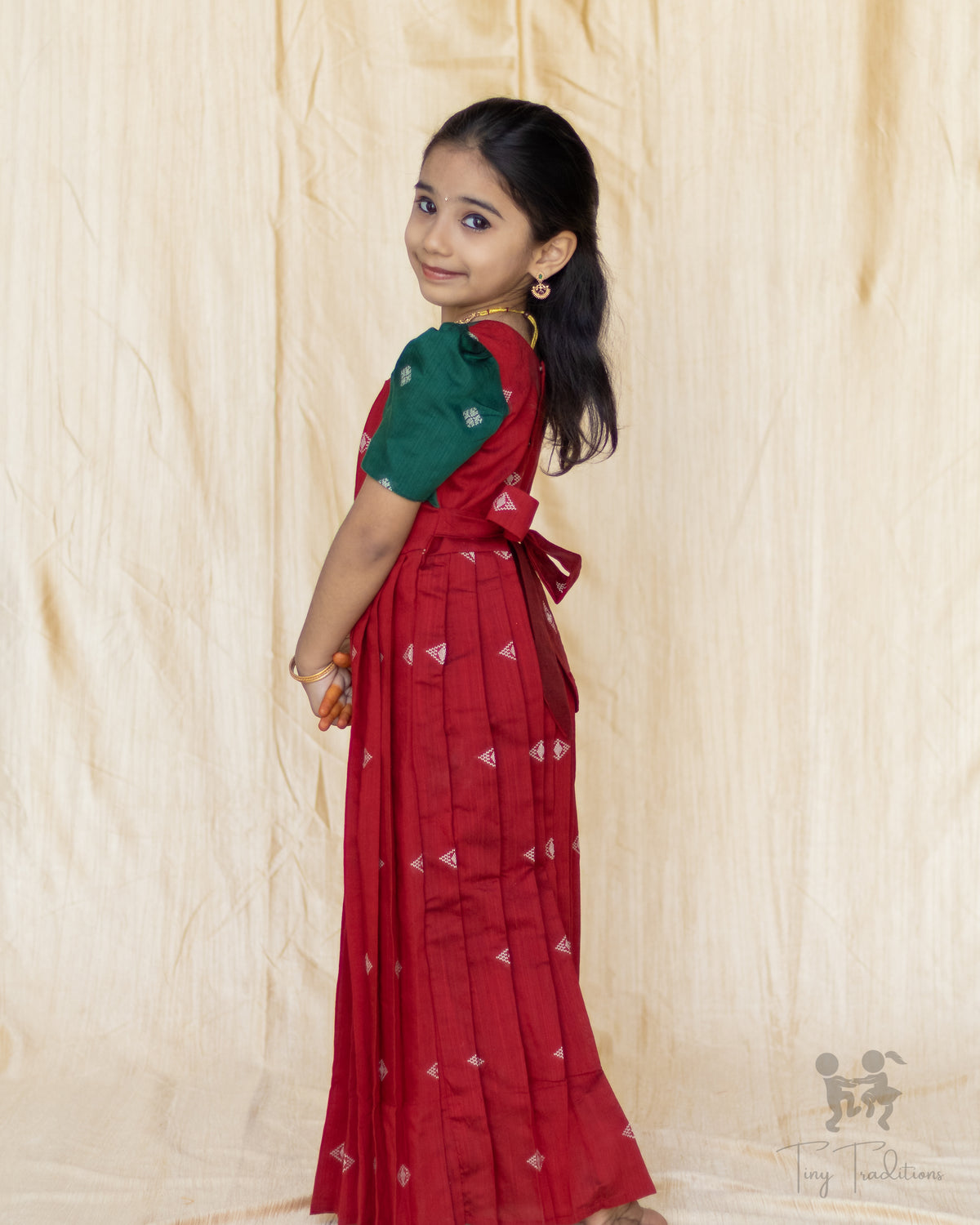 Frock - Aditi - Deep Red & Bottle Green