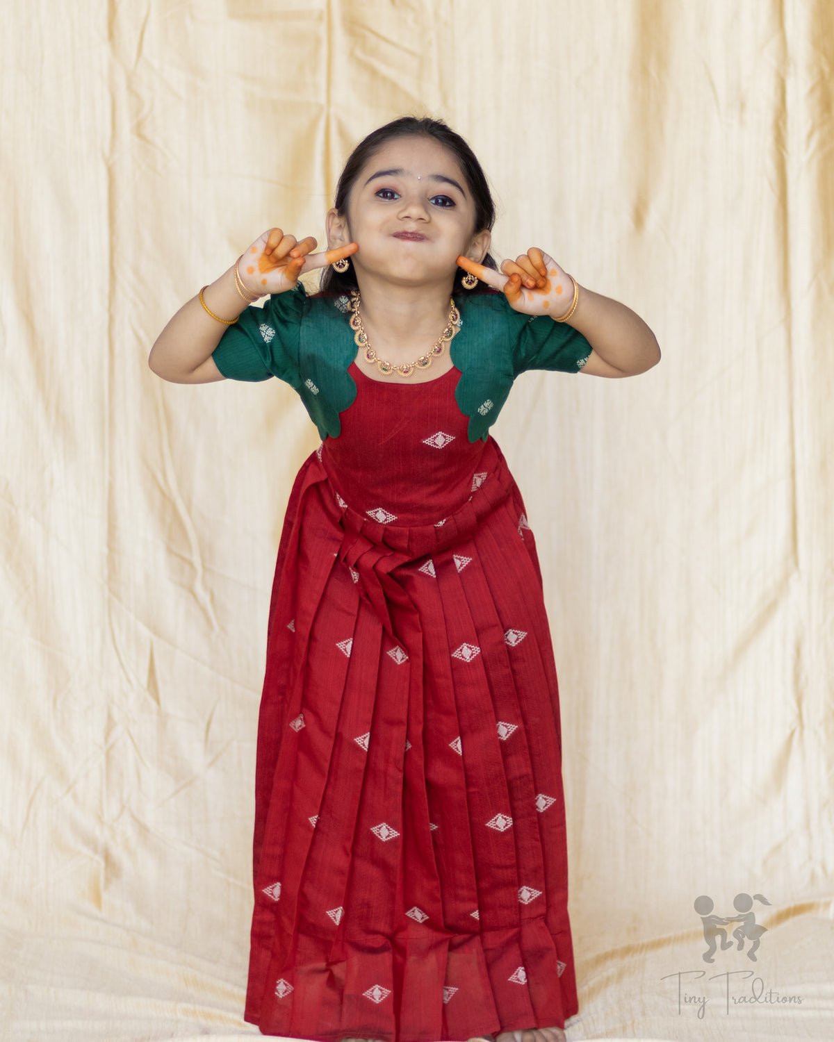 Frock - Aditi - Deep Red & Bottle Green