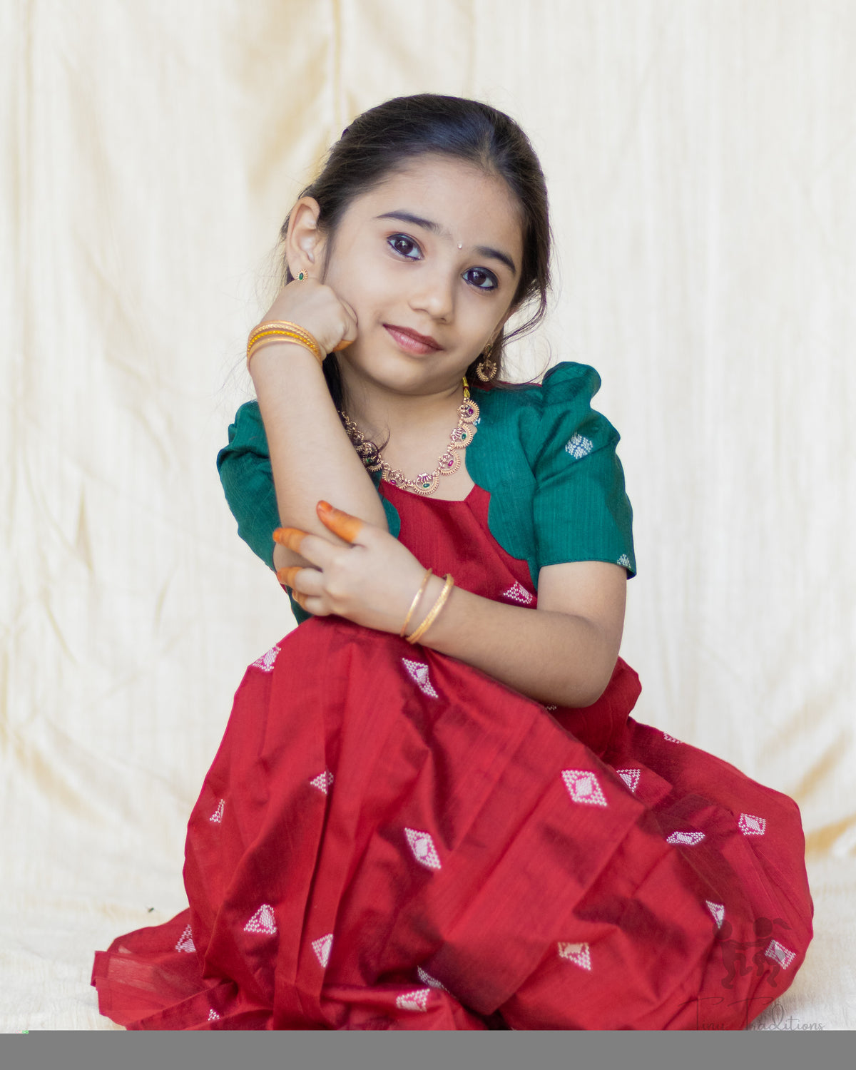 Frock - Aditi - Deep Red & Bottle Green