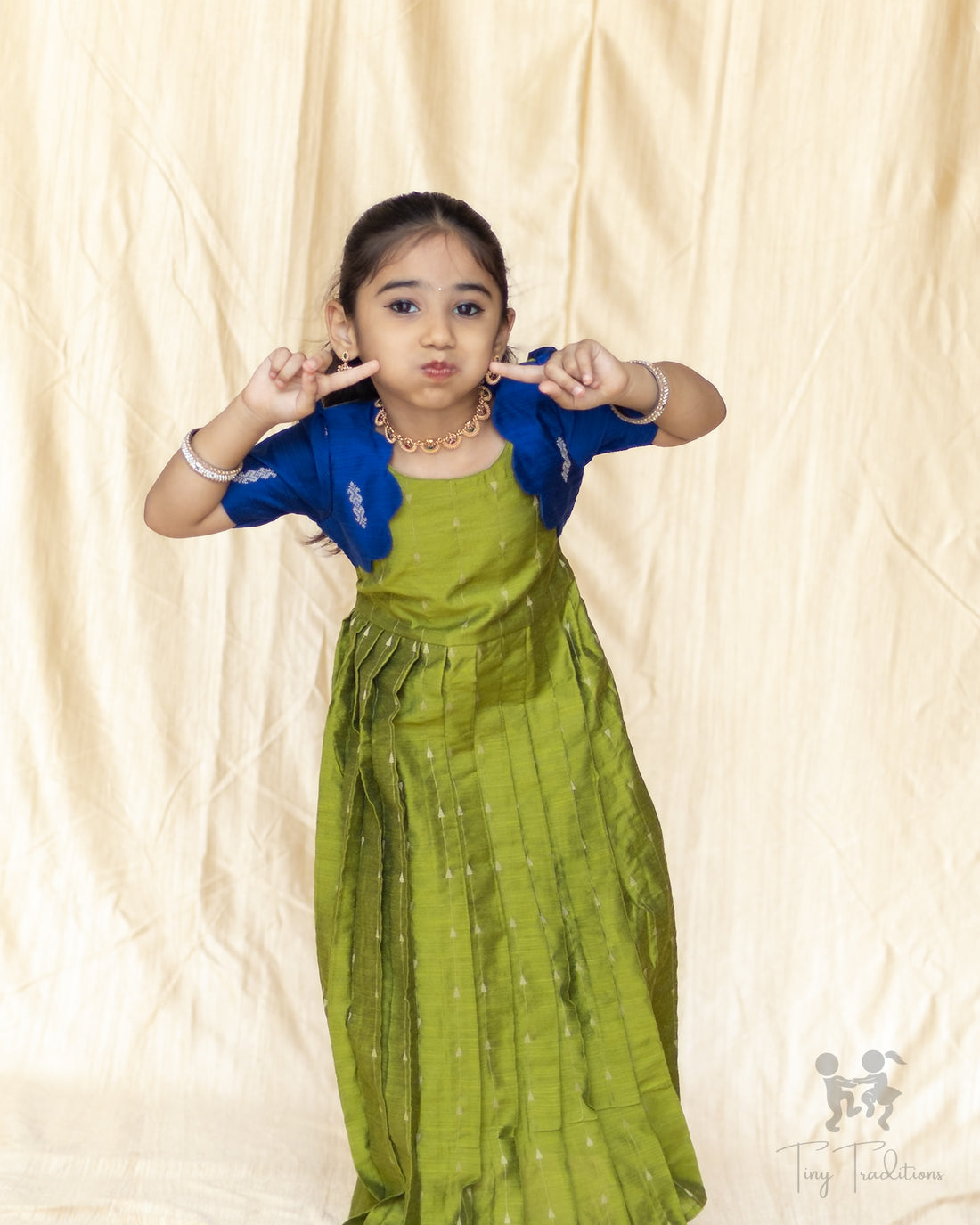Frock - Aditi - Olive Green & Royal Blue