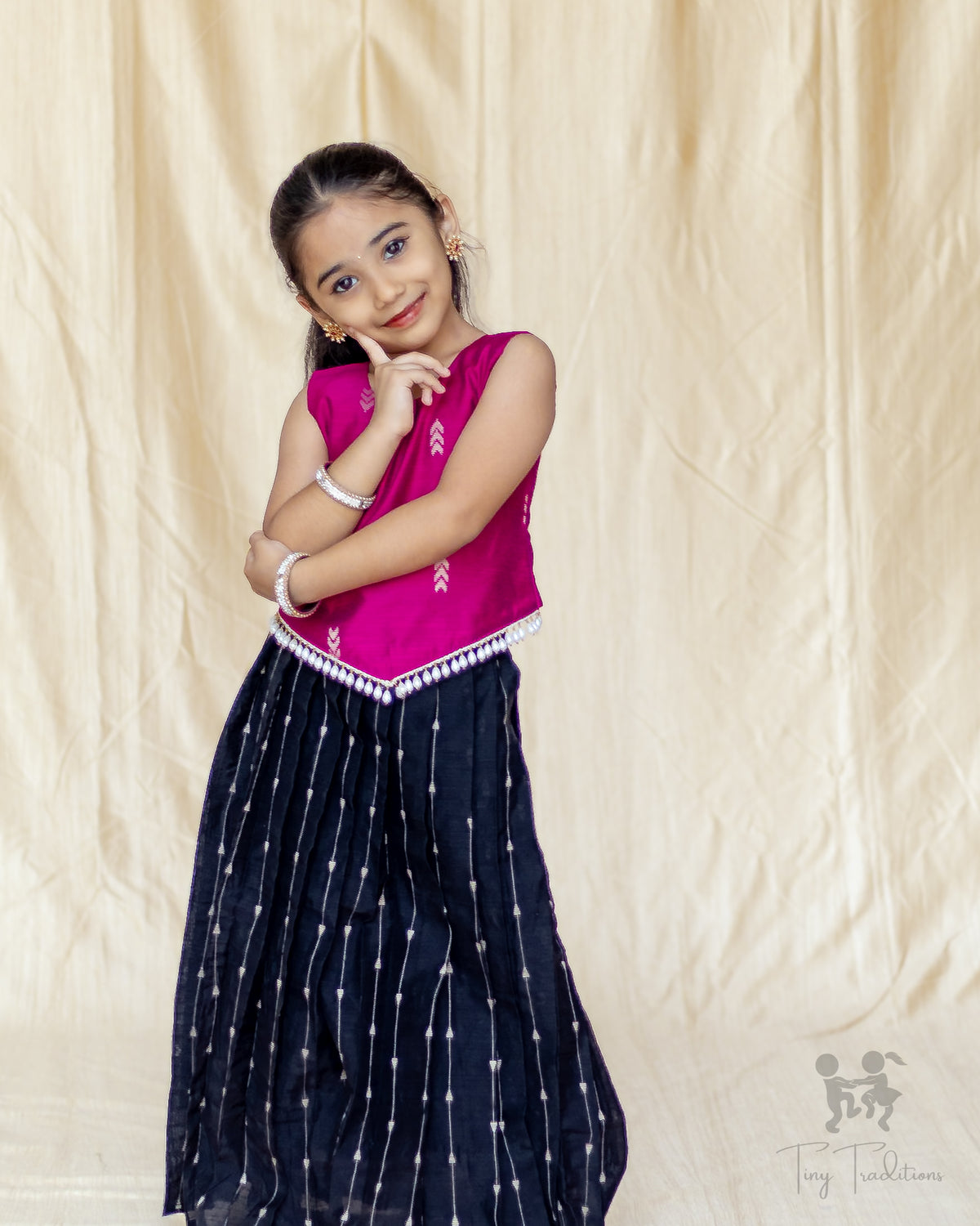 Crop Top & Skirt - Vihana - Bright Pink and Black