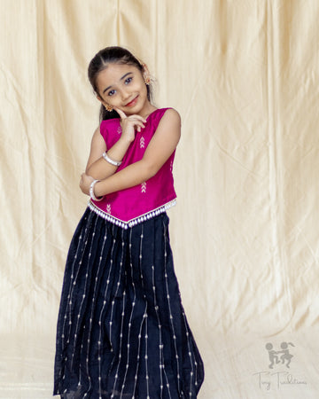 Crop Top & Skirt - Vihana - Bright Pink and Black