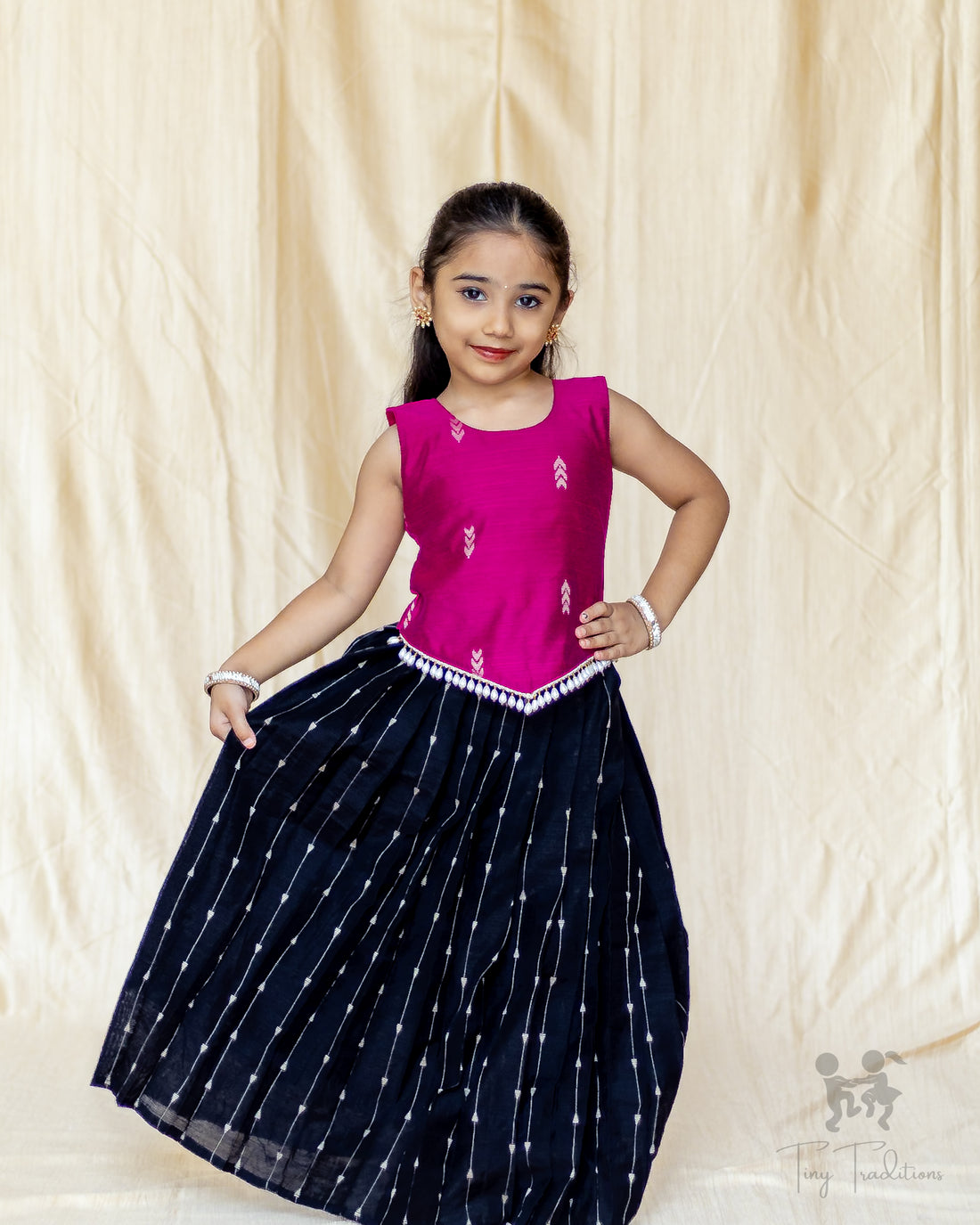 Crop Top & Skirt - Vihana - Bright Pink and Black