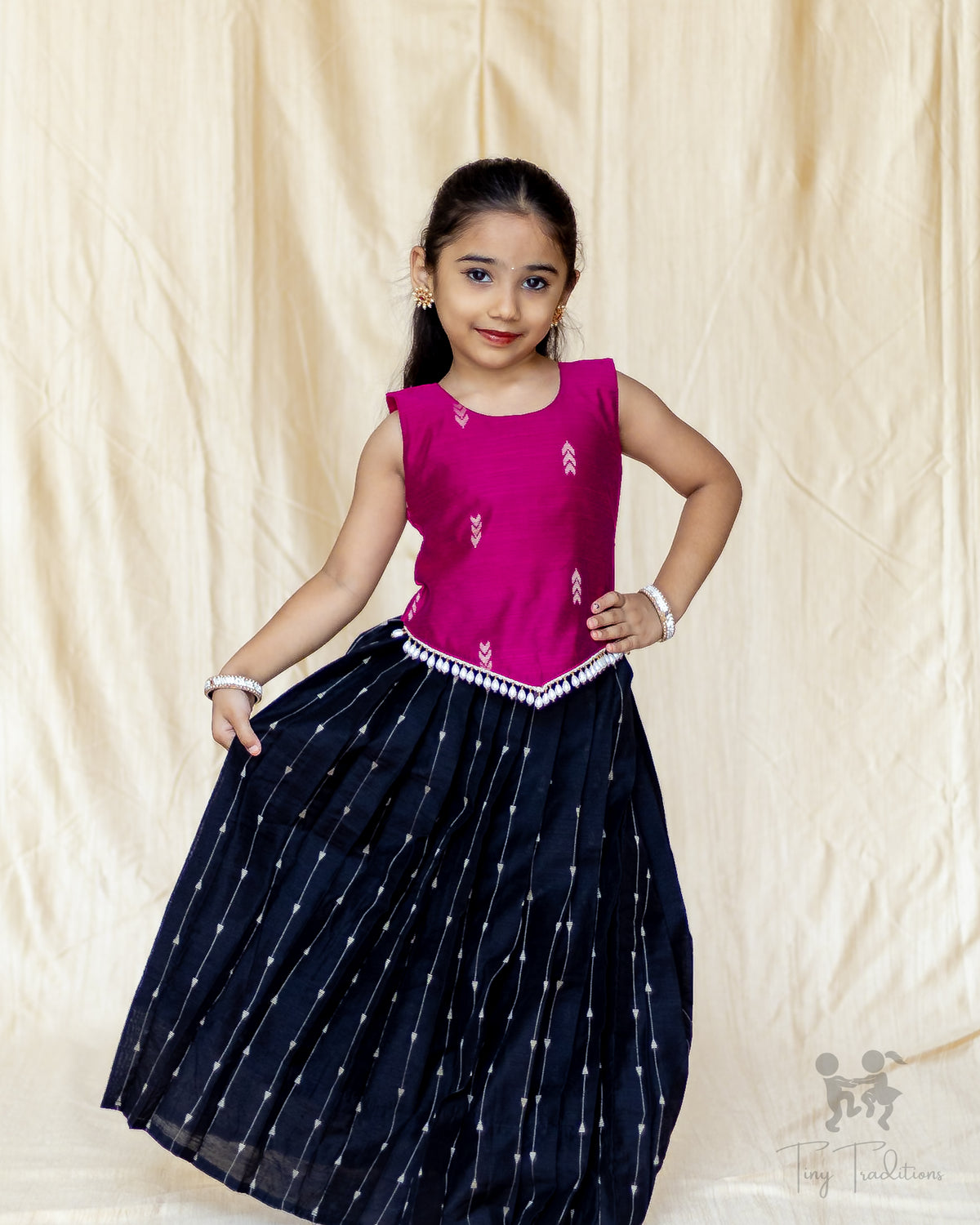 Crop Top & Skirt - Vihana - Bright Pink and Black