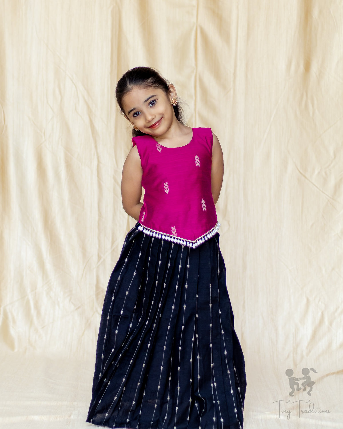 Crop Top & Skirt - Vihana - Bright Pink and Black