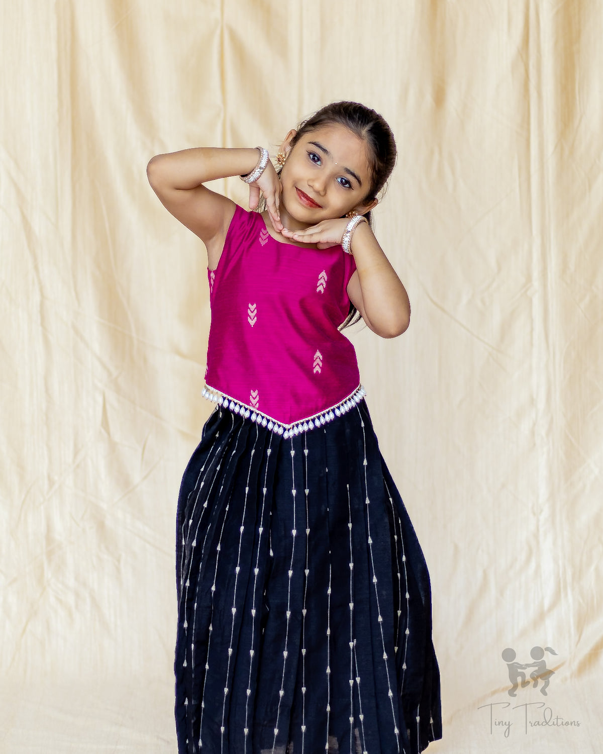 Crop Top & Skirt - Vihana - Bright Pink and Black