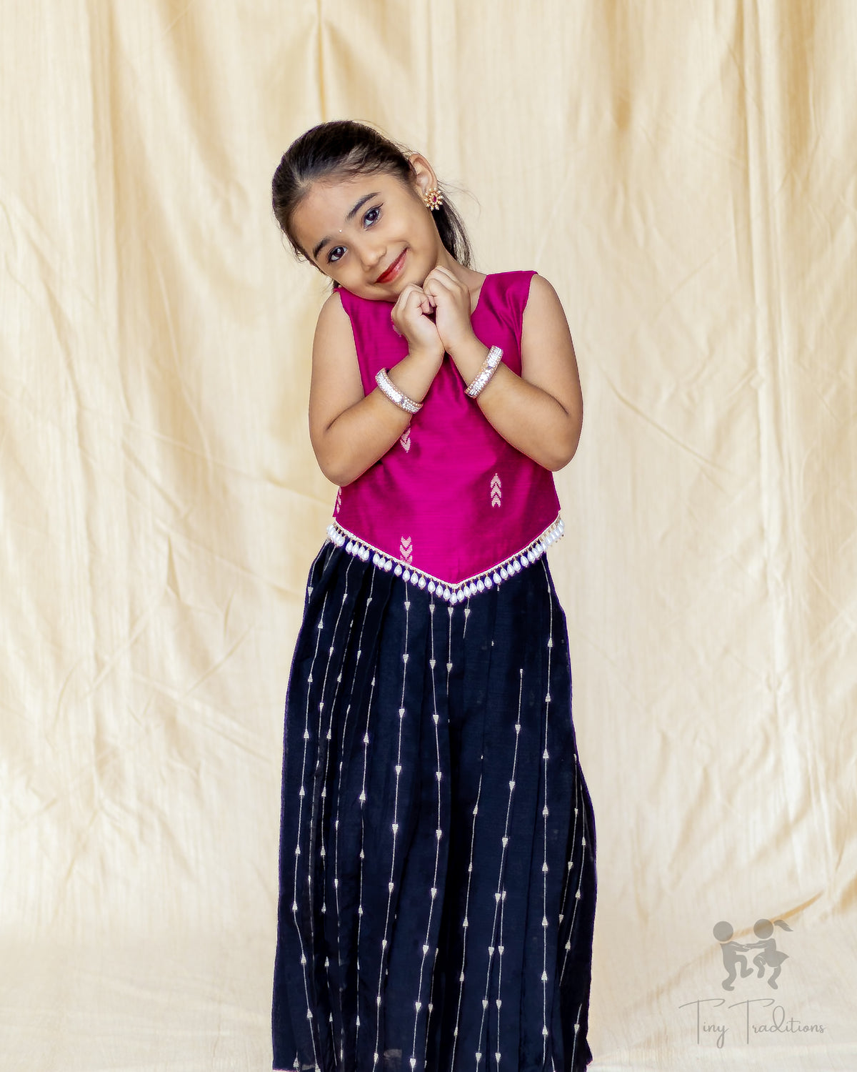 Crop Top & Skirt - Vihana - Bright Pink and Black