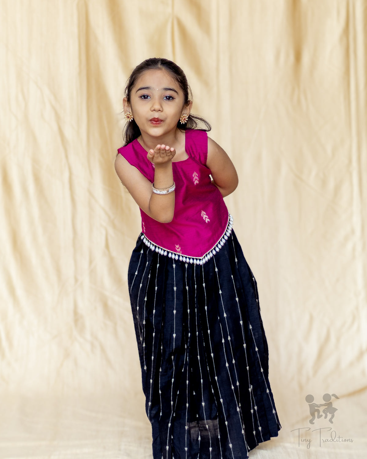 Crop Top & Skirt - Vihana - Bright Pink and Black