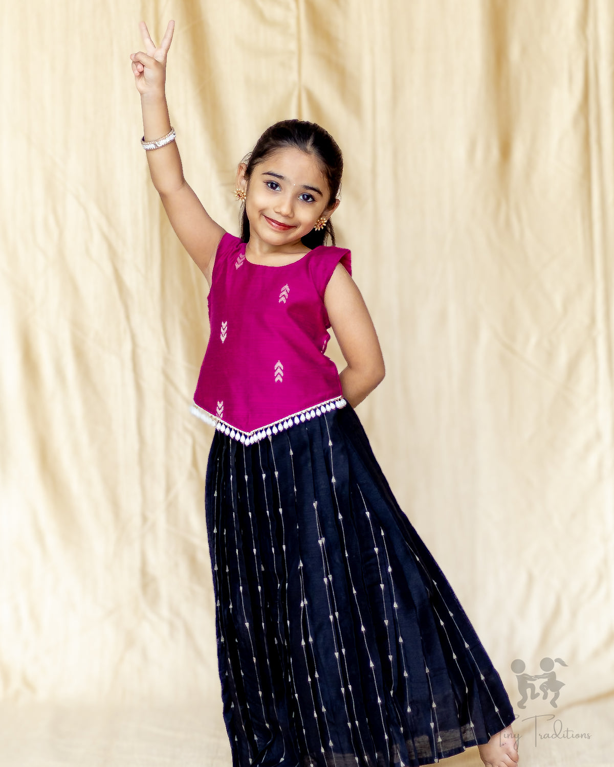 Crop Top & Skirt - Vihana - Bright Pink and Black