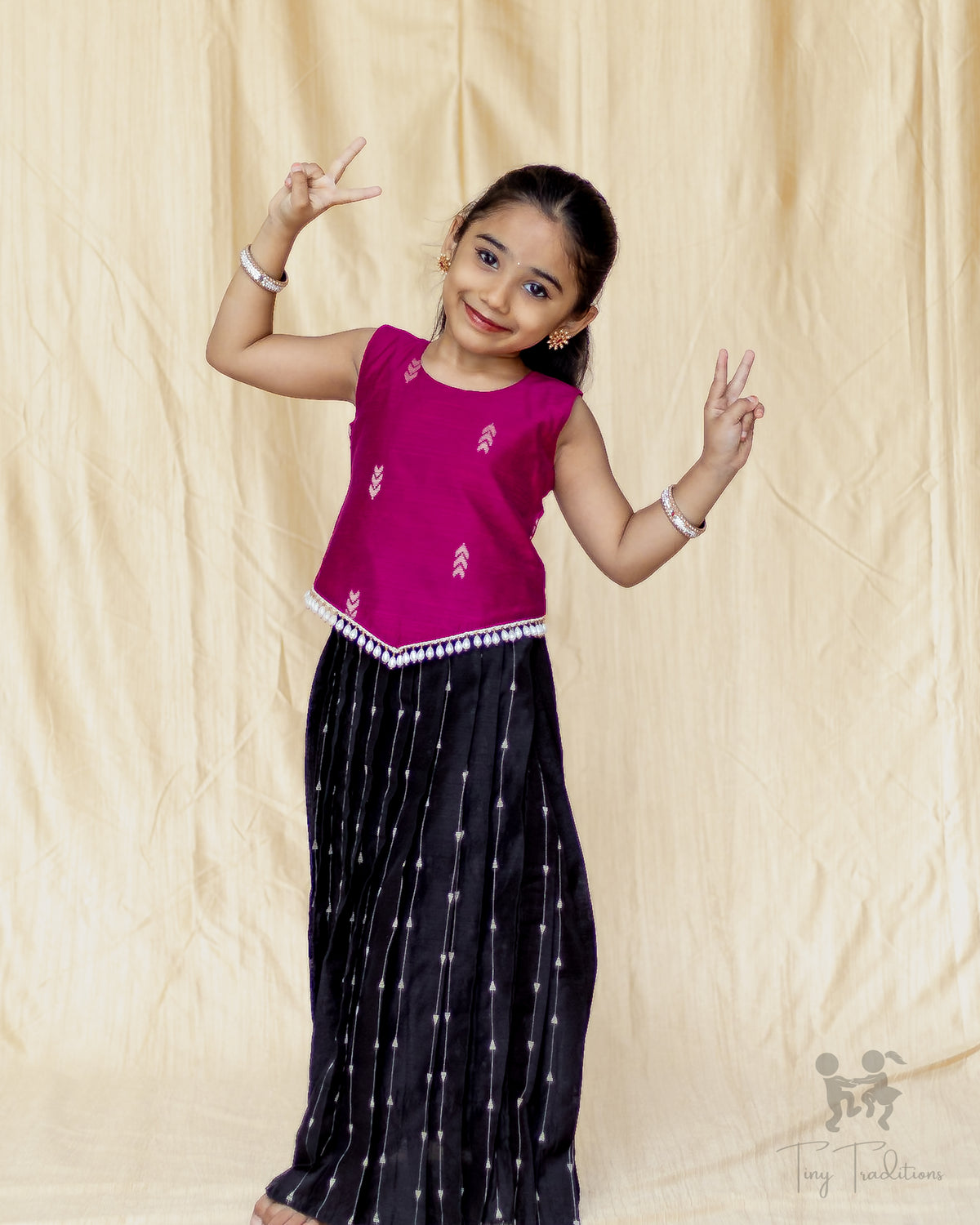 Crop Top & Skirt - Vihana - Bright Pink and Black
