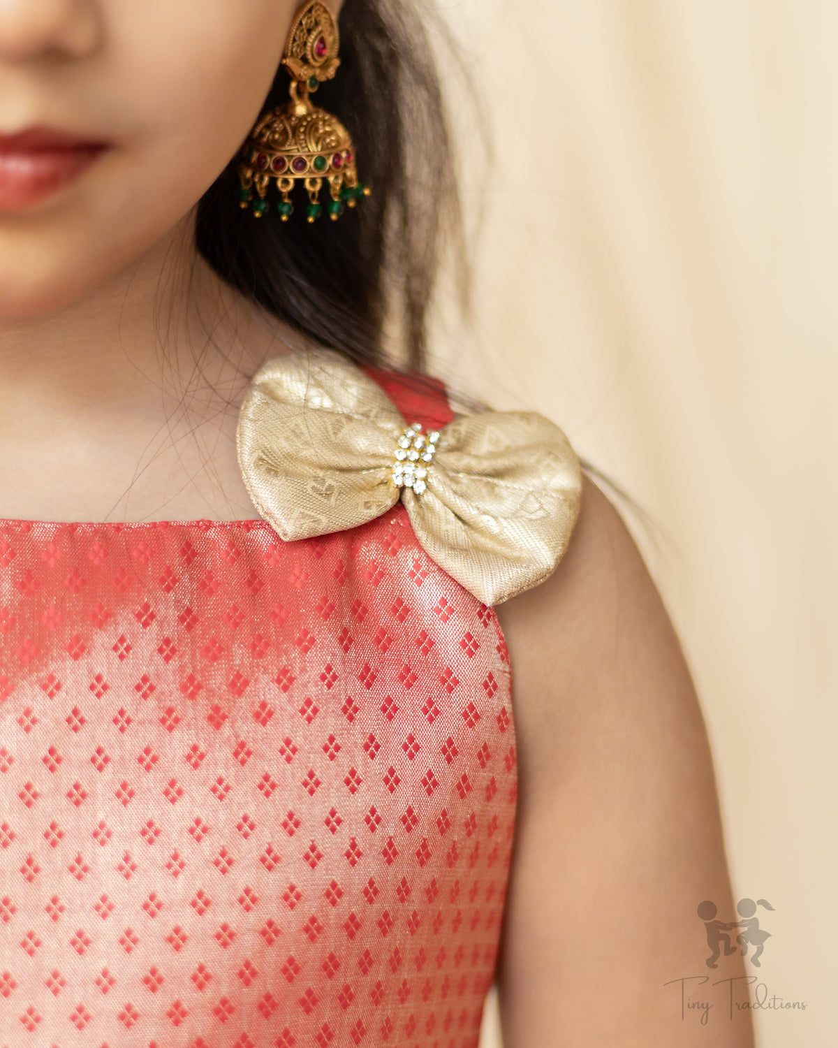 Crop Top & Skirt - Diya - Coral Pink & Champagne Gold