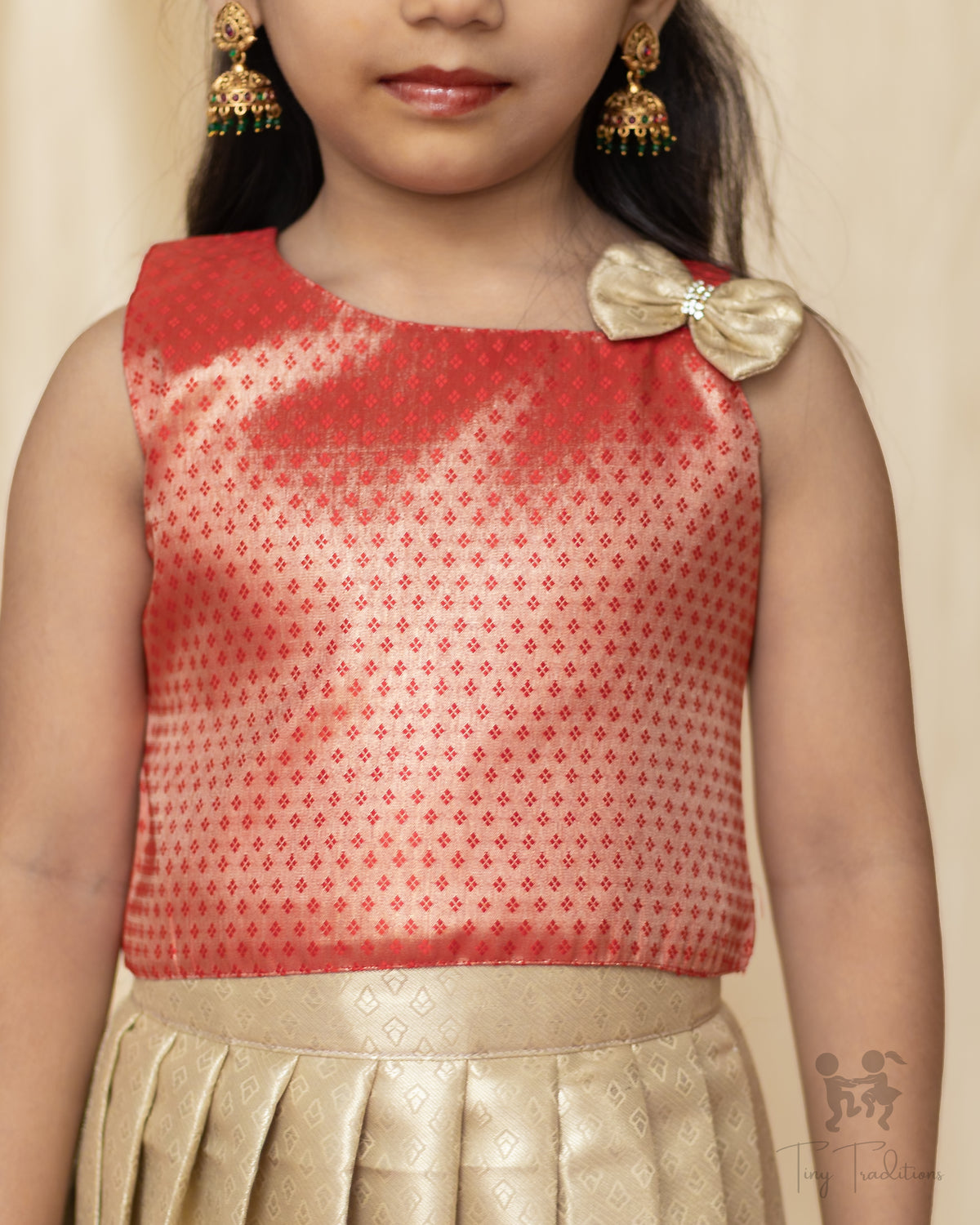 Crop Top & Skirt - Diya - Coral Pink & Champagne Gold