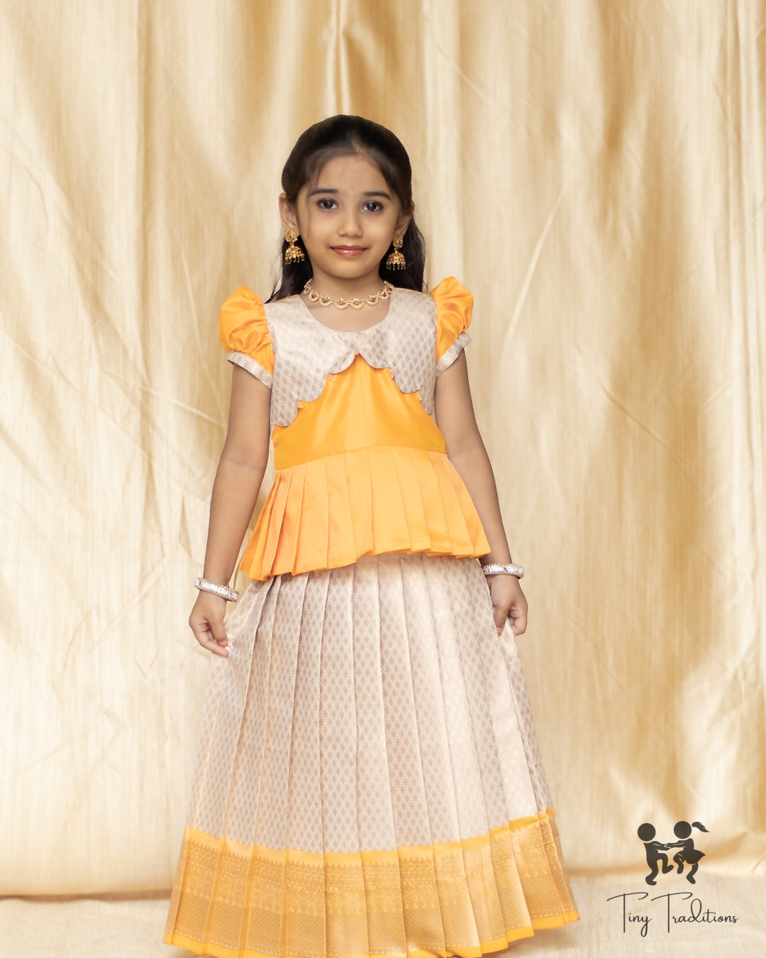 Pattu Pavadai - Thara - Golden Yellow & Ivory White
