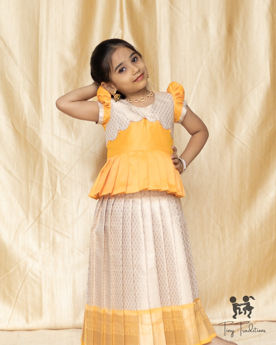 Pattu Pavadai - Thara - Golden Yellow & Ivory White