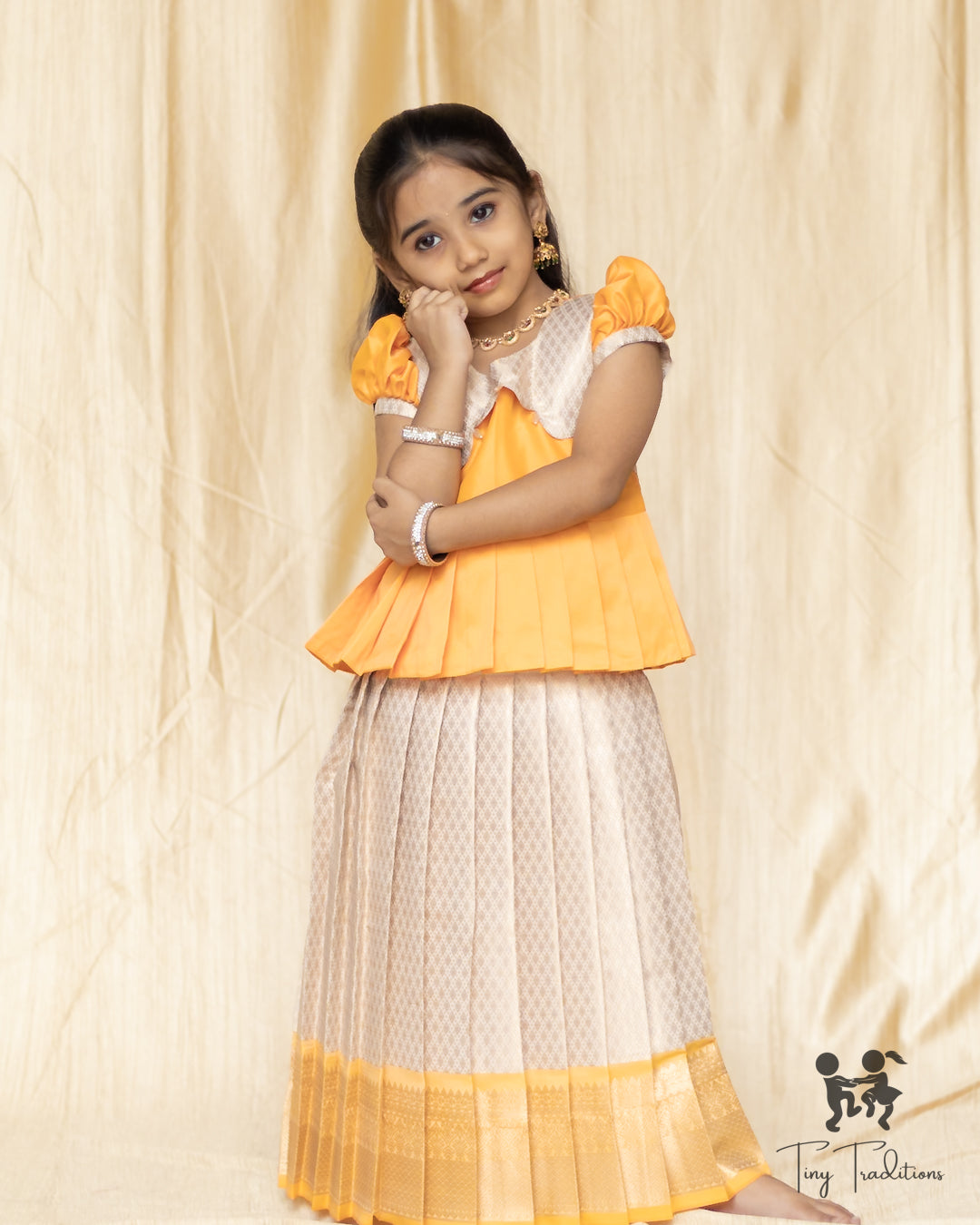 Pattu Pavadai - Thara - Golden Yellow & Ivory White