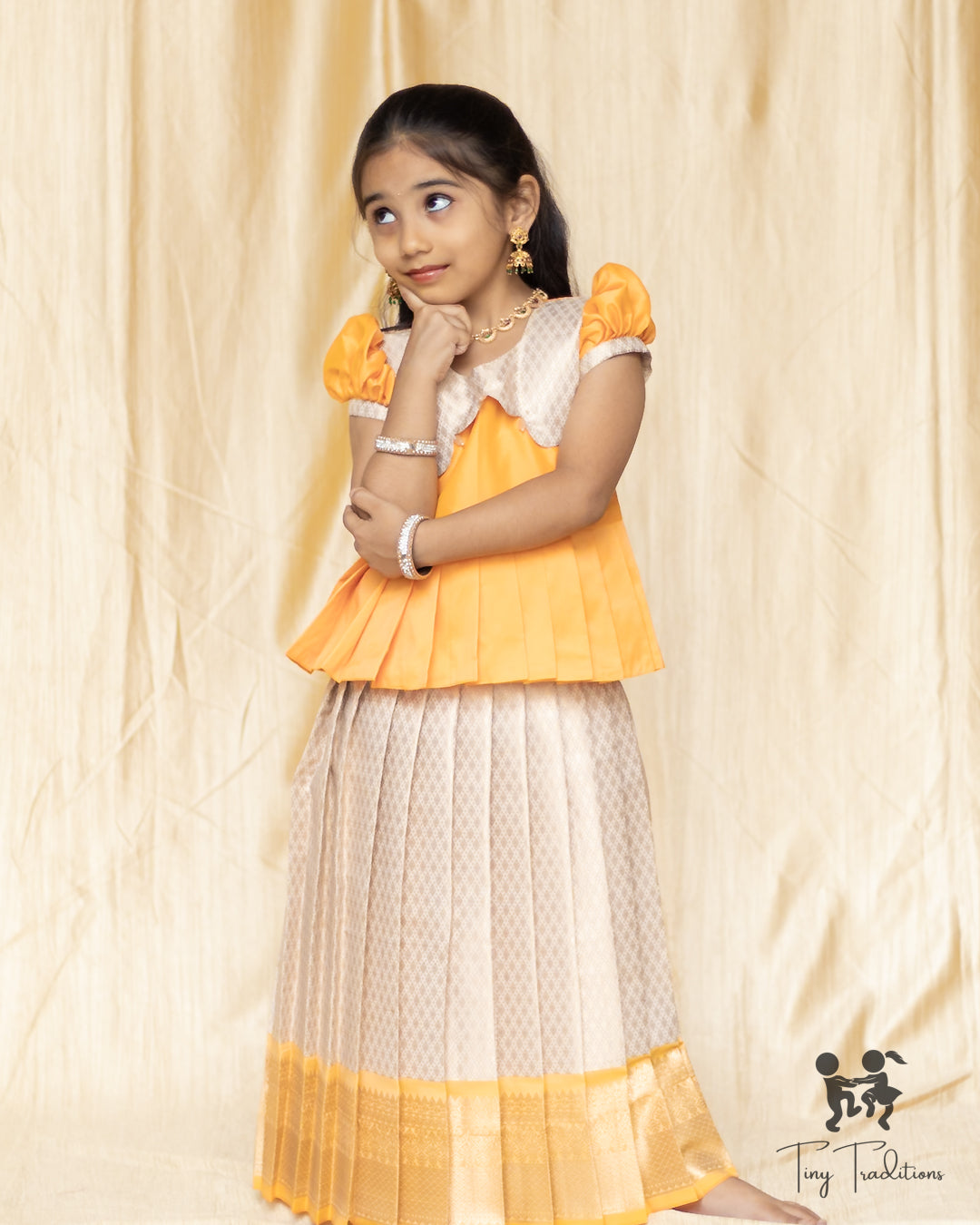 Pattu Pavadai - Thara - Golden Yellow & Ivory White
