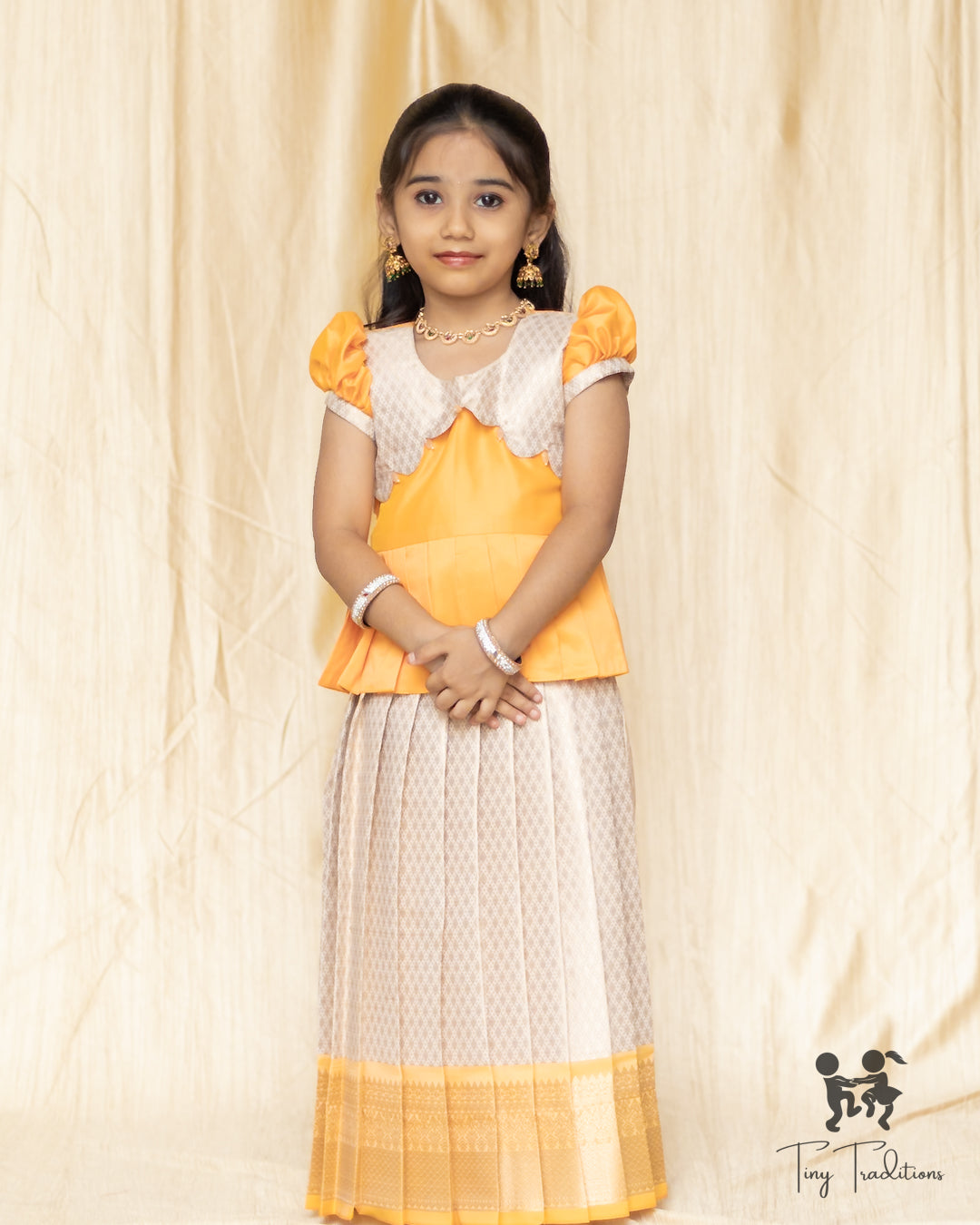 Pattu Pavadai - Thara - Golden Yellow & Ivory White