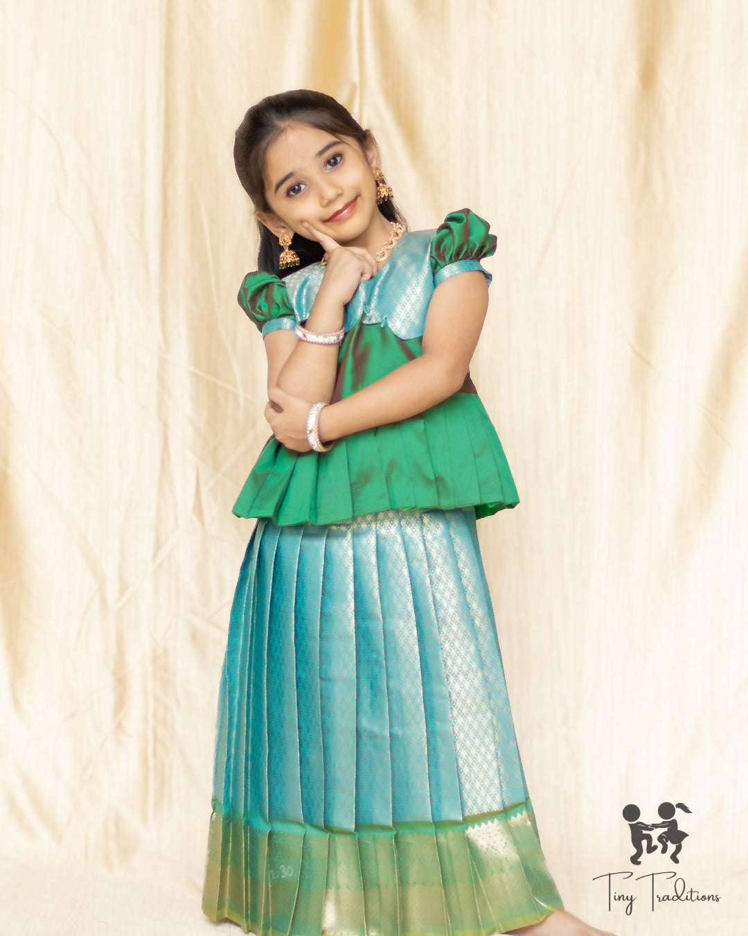 Pattu Pavadai - Thara - Emerald Green & Turquoise Blue