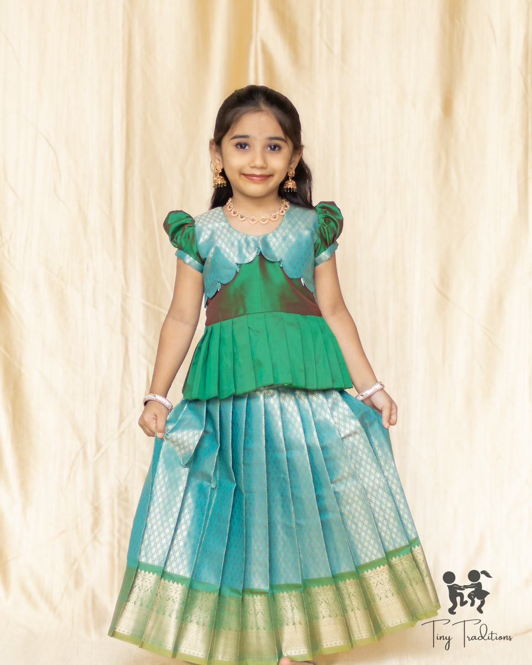 Pattu Pavadai - Thara - Emerald Green & Turquoise Blue
