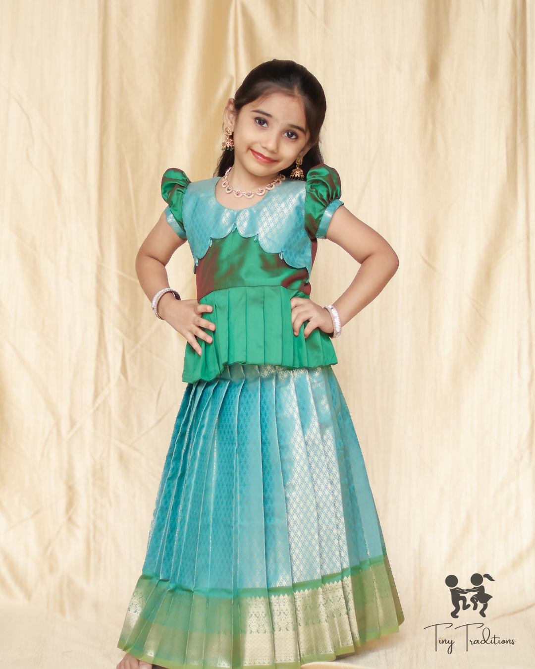 Pattu Pavadai - Thara - Emerald Green & Turquoise Blue