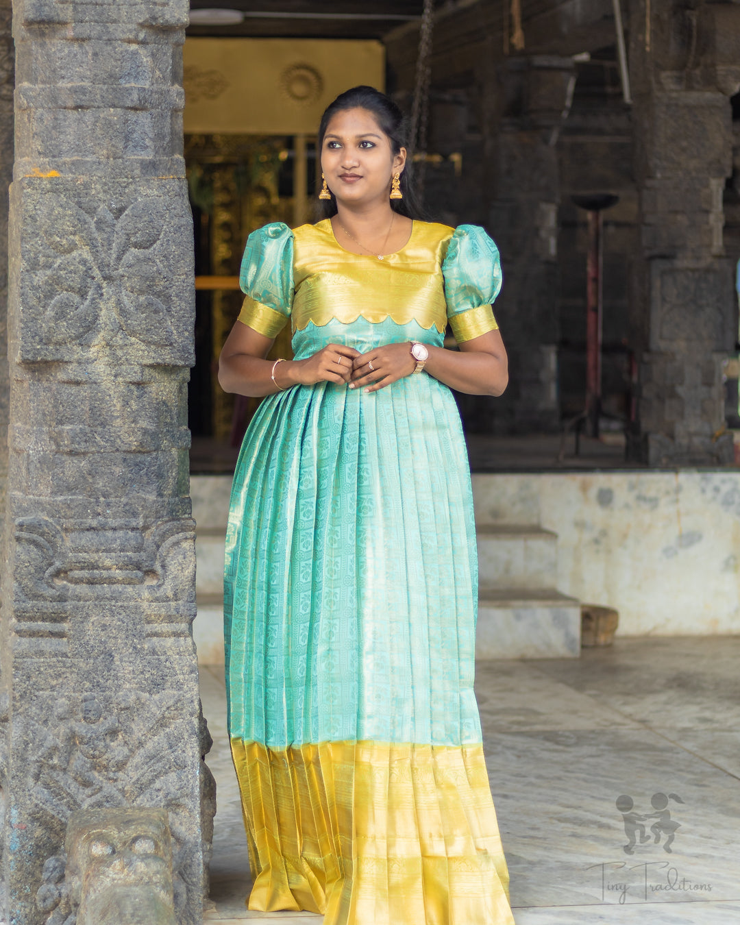 Long Gown - Raha - Mustard Yellow & Turquoise Blue