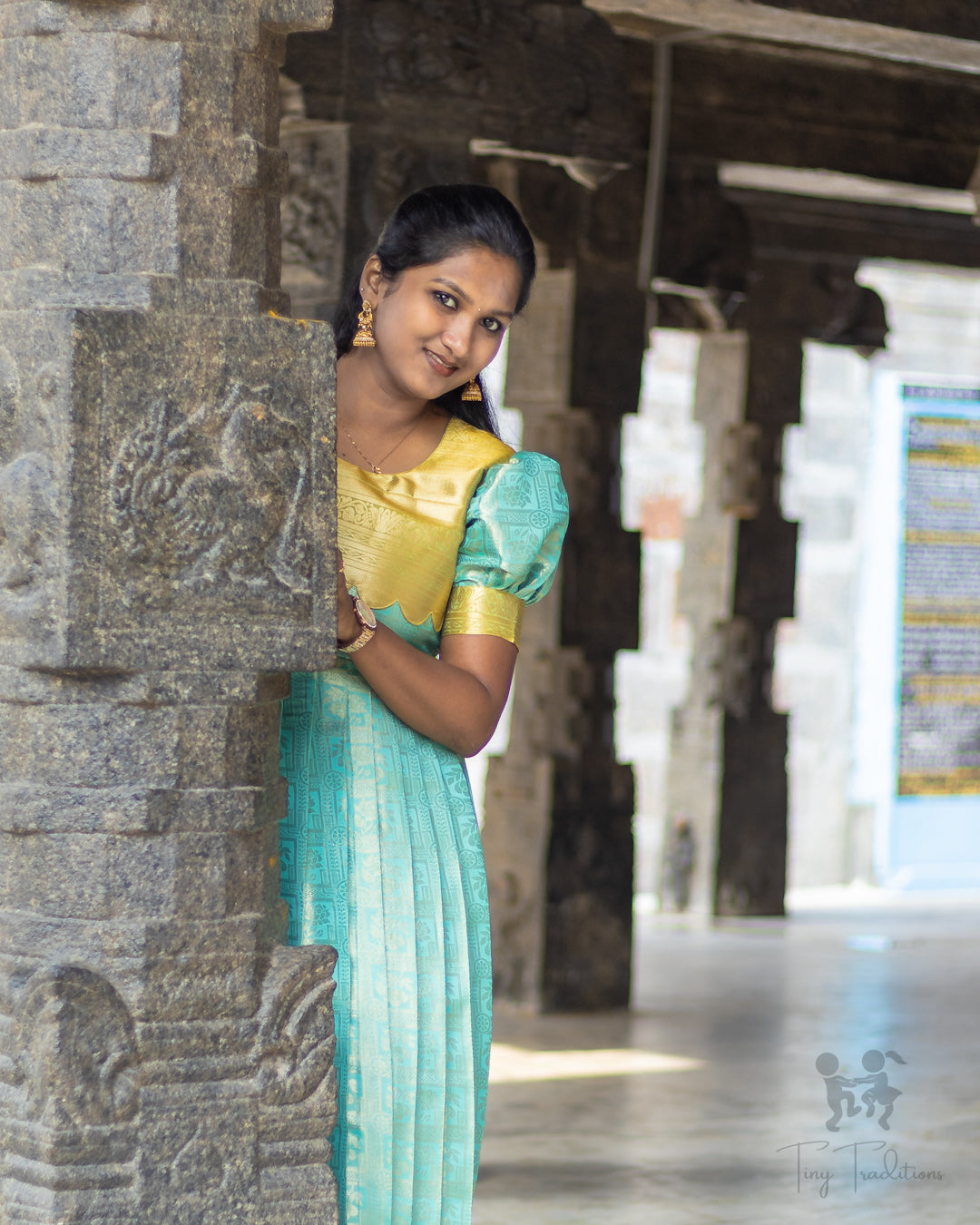 Long Gown - Raha - Mustard Yellow & Turquoise Blue