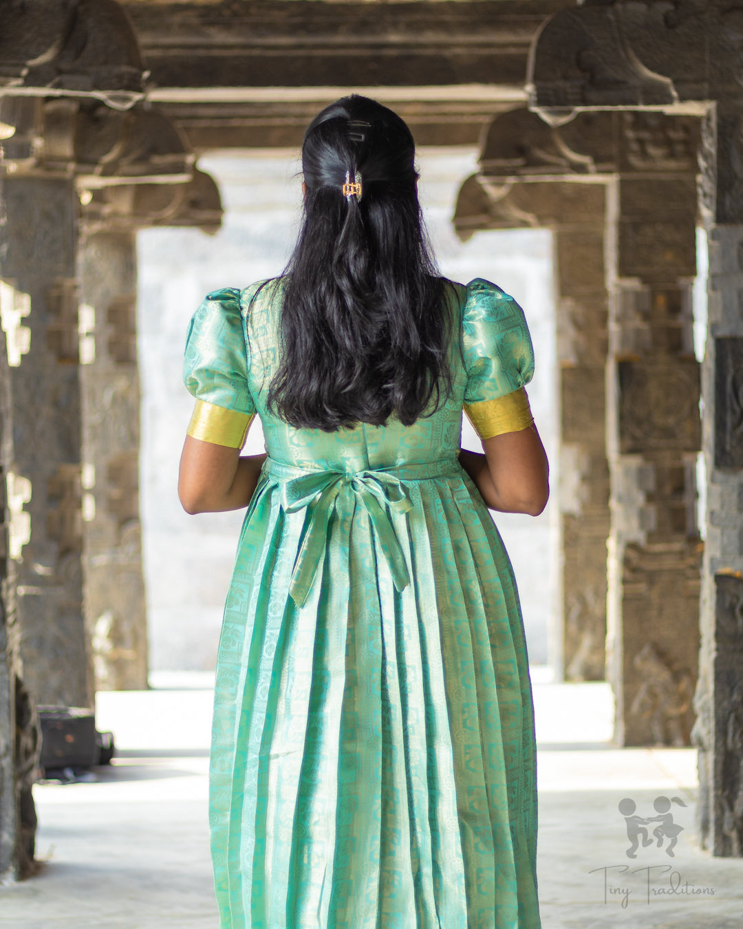 Long Gown - Raha - Mustard Yellow & Turquoise Blue