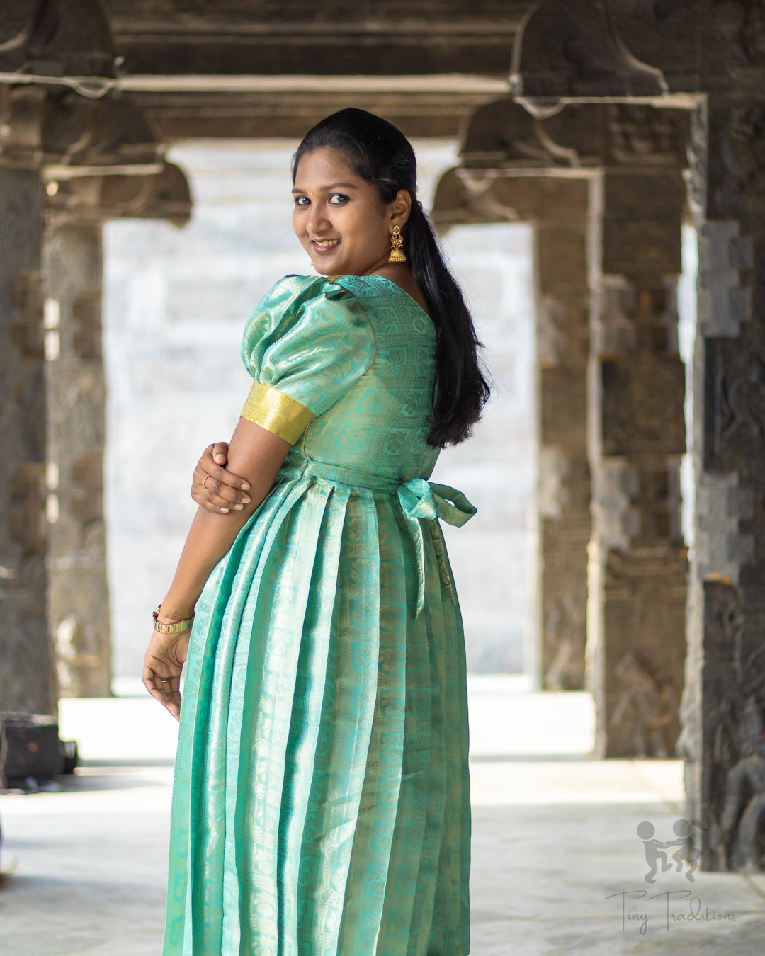 Long Gown - Raha - Mustard Yellow & Turquoise Blue