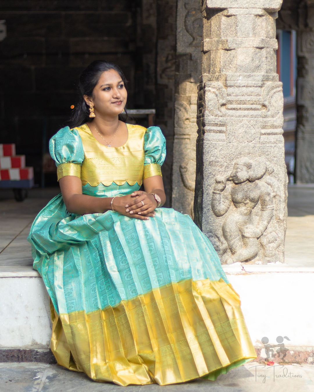 Long Gown - Raha - Mustard Yellow & Turquoise Blue
