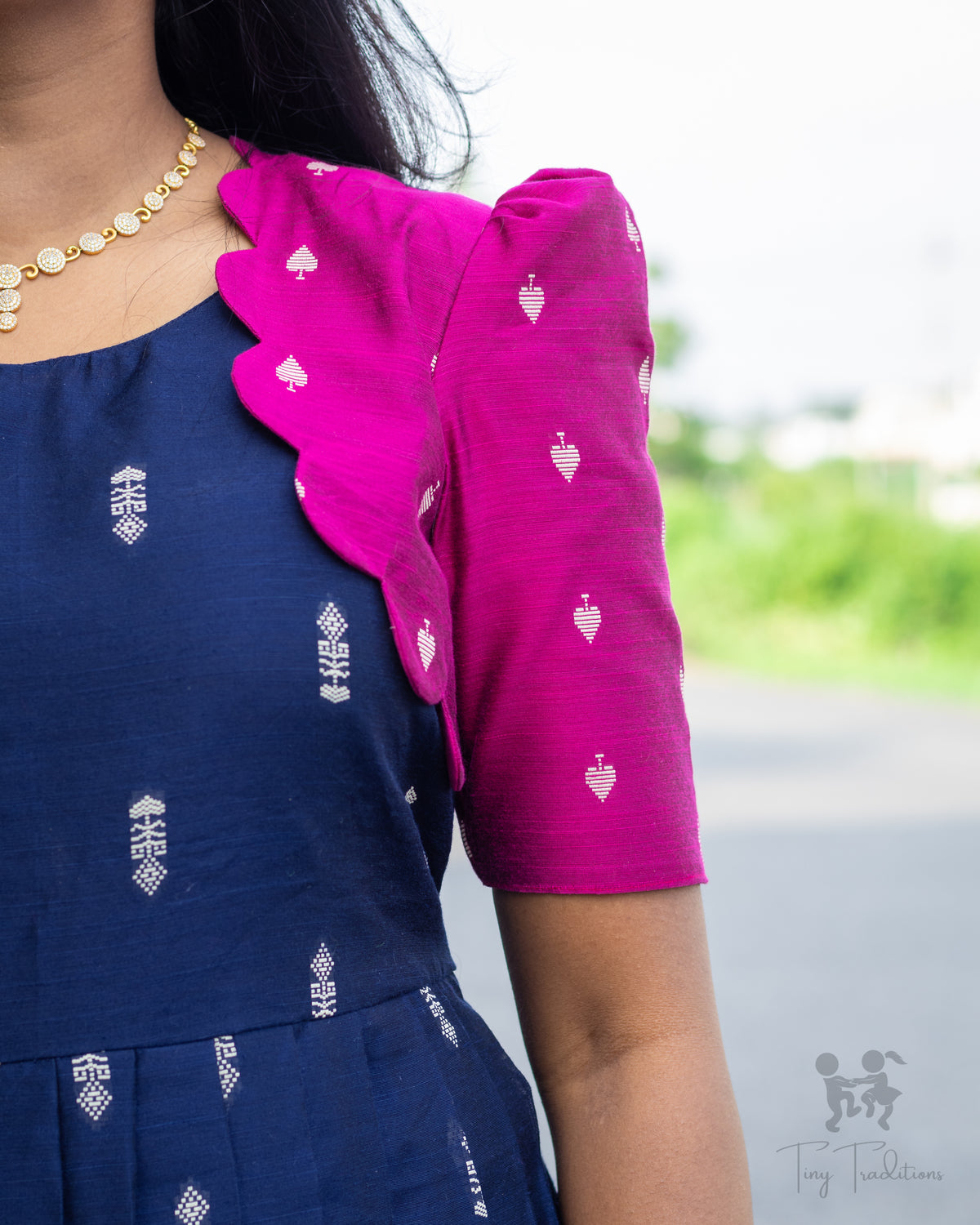 Long Gown - Aditi - Navy Blue & Pink