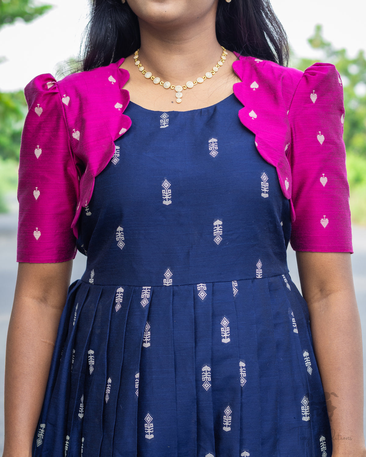 Long Gown - Aditi - Navy Blue & Pink