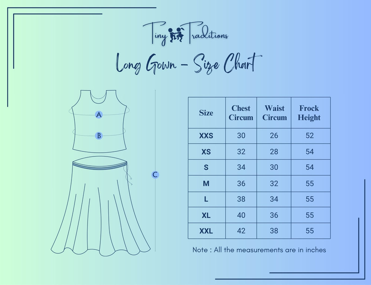 Long Gown - Aditi - Navy Blue & Pink Size Guide