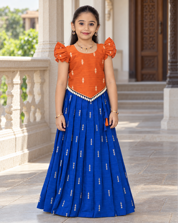 Crop Top & Skirt - Vihana - Vibrant Orange & Royal Blue