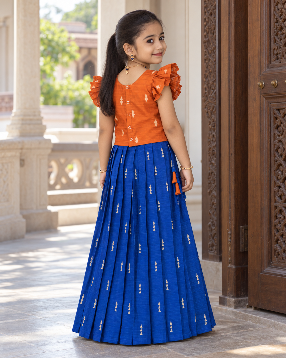 Crop Top & Skirt - Vihana - Vibrant Orange & Royal Blue