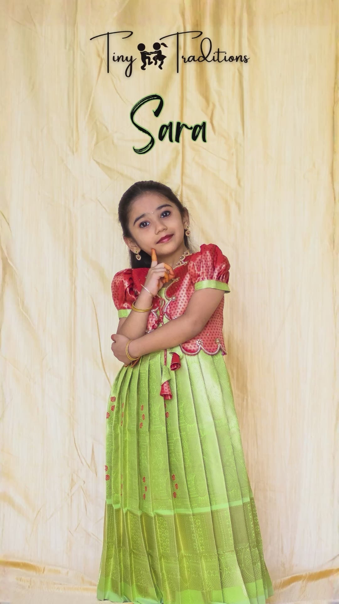 Frock - Sara - Pistachio Green and Coral Red