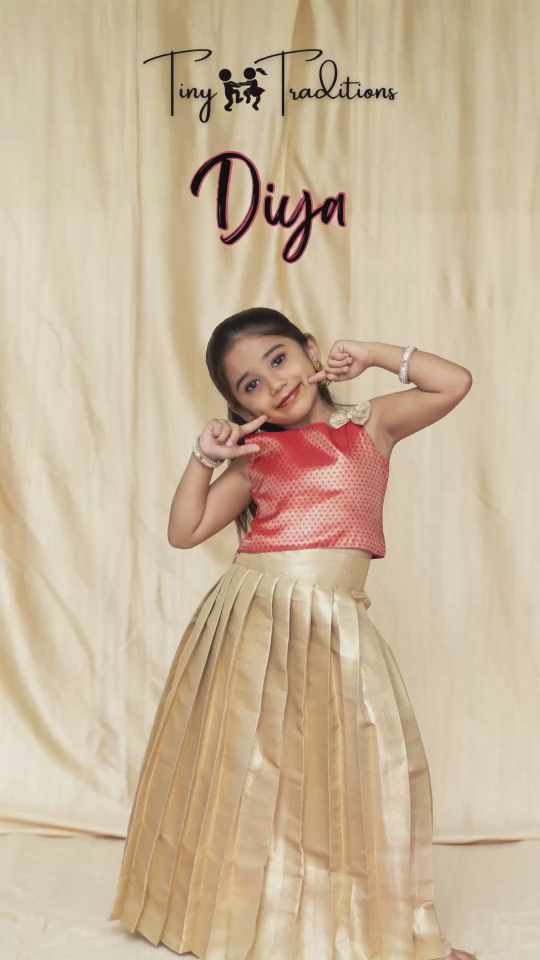 Crop Top & Skirt - Diya - Coral Pink & Champagne Gold